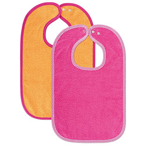 Set de 2 baberos para bebé Wörner - baberos de rizo con botón a presión ajustable | extra largo, absorbente, Certificado OekoTex - 100% algodón - (Rosa/Naranja)