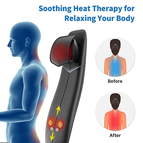 Shiatsu Respaldo de Masaje con Calor, RENPHO Masajeador Espalda y Cuello Profundo, Intensidad Regulable Vibración Cojín de Asiento, Silla de Masaje para Toda la Espalda, Cintura, Caderas - Negro