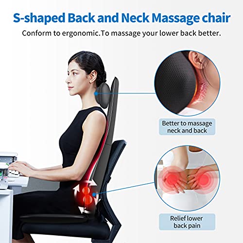 Shiatsu Respaldo de Masaje con Calor, RENPHO Masajeador Espalda y Cuello Profundo, Intensidad Regulable Vibración Cojín de Asiento, Silla de Masaje para Toda la Espalda, Cintura, Caderas - Negro
