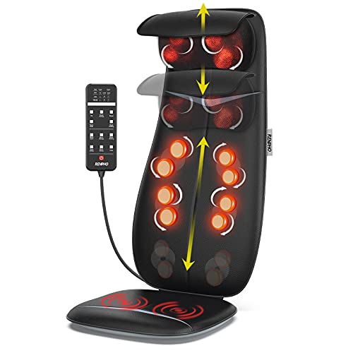 Shiatsu Respaldo de Masaje con Calor, RENPHO Masajeador Espalda y Cuello Profundo, Intensidad Regulable Vibración Cojín de Asiento, Silla de Masaje para Toda la Espalda, Cintura, Caderas - Negro