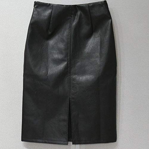Shobdw Mujer Falda De Tubo Corta Lápiz Cintura Alta Cuero De Imitación Tenedor Partido Mini Faldas Cortas Y Sexis Cremallera Casual Sexy Elegante Discoteca Bar Reunirse Falda(Negro,3XL)