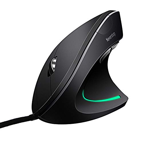 shoplease Ratón con Cable Vertical, ratón ergonómico óptico con 4 PPP Ajustable 800/1200/2000/3200, 6 Botones USB del Ordenador ratón con 4 Colores de luz LED