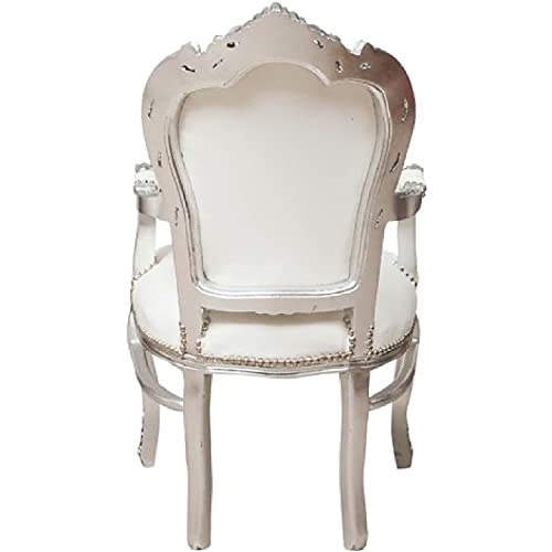 Sillón Barocco - Estilo Luis XIV° - Silla de caoba plateada y ecopiel blanca