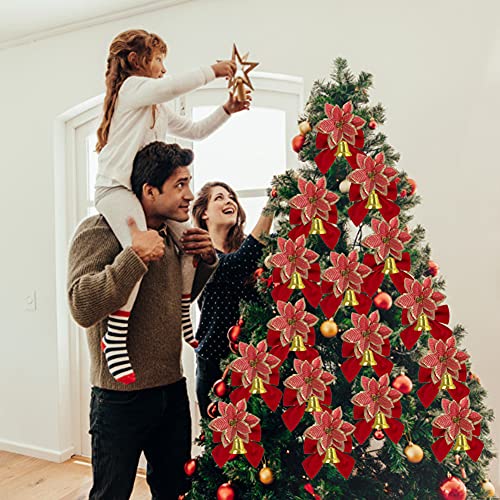 Sistema De Flores De Navidad, Decoración De Árbol De Navidad, Flores, Flores De Flor De Navidad, Flores De Flores Artificiales Decoración De Flores Artificiales Con Bow Snowflake Bell Cane Clip 120pcs