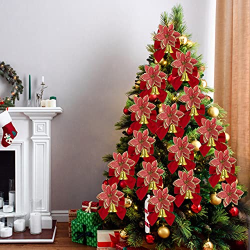 Sistema De Flores De Navidad, Decoración De Árbol De Navidad, Flores, Flores De Flor De Navidad, Flores De Flores Artificiales Decoración De Flores Artificiales Con Bow Snowflake Bell Cane Clip 120pcs