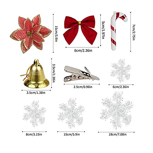 Sistema De Flores De Navidad, Decoración De Árbol De Navidad, Flores, Flores De Flor De Navidad, Flores De Flores Artificiales Decoración De Flores Artificiales Con Bow Snowflake Bell Cane Clip 120pcs