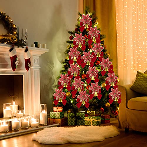 Sistema De Flores De Navidad, Decoración De Árbol De Navidad, Flores, Flores De Flor De Navidad, Flores De Flores Artificiales Decoración De Flores Artificiales Con Bow Snowflake Bell Cane Clip 120pcs