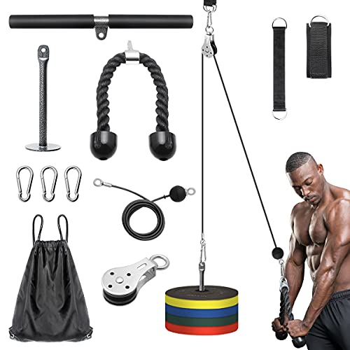 Sistema de Polea para Gimnasio, DIY Accesorio de máquina con Cuerda de Tríceps y Barra de Pulldown, Fitness en Casa para Flexiones de Bíceps, Extensiones de Tríceps, Desarrollo Muscular
