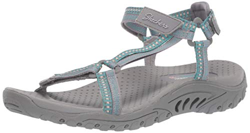 Skechers Reggae-Dub Fest, Sandalias de Punta Descubierta Mujer, Gris (GRY Black, Teal & Pink Webbing), 38 EU