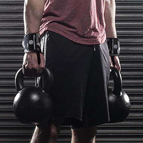 Sportvitae® Muñequeras Crossfit, Gym, Deportivas, Musculación, Gimnasio, Calistenia, Gym Wrist Wraps - Hombre y Mujer - Un Par (Gray Camo)