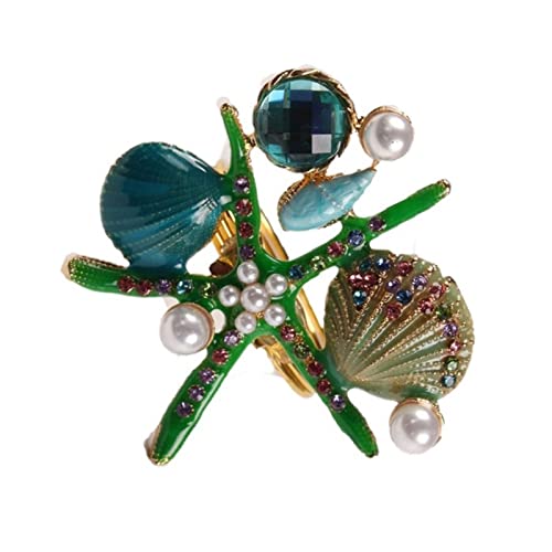 SSXPNJALQ 6 PCS Anillos de servilleta de Estrella de mar, Perla Rhinestone Océano costero Náutico Náutico Servilleador Titulares Hebilla de servilleta Ajuste for Fiesta, Verde (Color : Light Yellow)