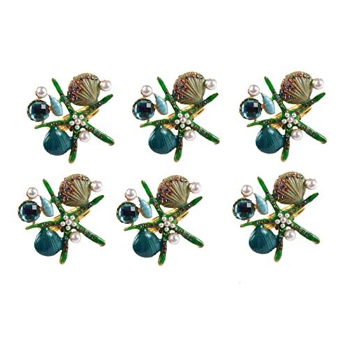SSXPNJALQ 6 PCS Anillos de servilleta de Estrella de mar, Perla Rhinestone Océano costero Náutico Náutico Servilleador Titulares Hebilla de servilleta Ajuste for Fiesta, Verde (Color : Light Yellow)