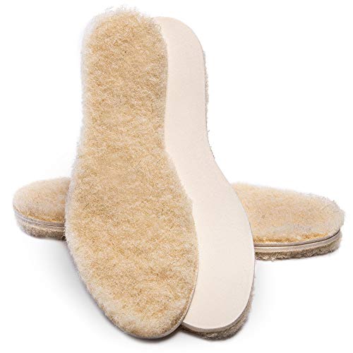 SULPO Plantillas de Invierno - Capa Superior de Lana de Oveja Natural y parte Inferior de Espuma de Látex - Calientes, Absorben Impactos, Duraderas - Térmicas Aislantes - Tallas: 36-46, Pack 2 Pares
