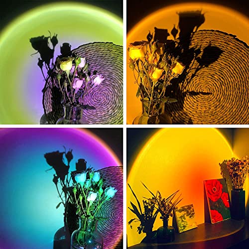 Sunset Lamp,4 colores LED arco iris, lámpara de proyección, luz nocturna LED giratoria 180°, lámpara de puesta de sol, lámpara de proyección crea una luz romántica con arcoíris