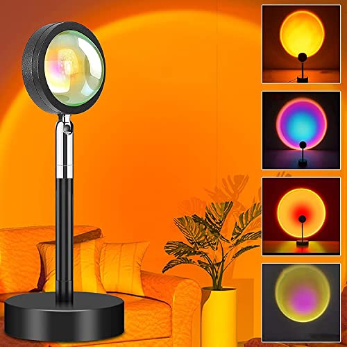 Sunset Lamp,4 colores LED arco iris, lámpara de proyección, luz nocturna LED giratoria 180°, lámpara de puesta de sol, lámpara de proyección crea una luz romántica con arcoíris