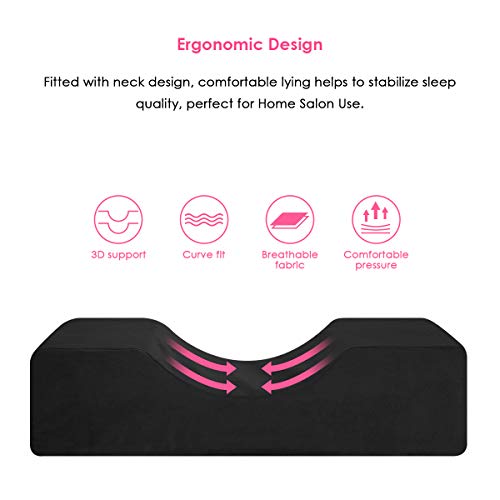 SunshineFace Almohada de extensión de pestañas, Almohada de Curva ergonómica en Forma de U, Injerto de Maquillaje Almohada de pestañas Curva de Soporte de Cuello para Salón Hogar (Negro)