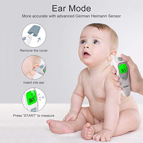 SVMUU Termómetro Digital Frente y Oído, Termómetro Médico Infrarrojo para Bebés, Multifunción 4 en 1, Alarma de Fiebre, Lectura instantánea para niños, Adultos y Objetos, Certifica CE/ROHS/FDA
