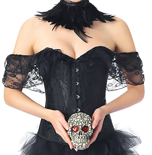 SZIVYSHI Overbust de Mujer ata detrás el corsé con la Manga del Hombro (Negro (Black Top), XL)