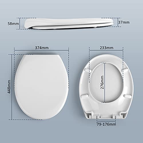 Tapa WC, Asiento de inodoro ovalado de polipropileno con sistema de descenso automático, tapa de inodoro, color blanco/ AZ001O