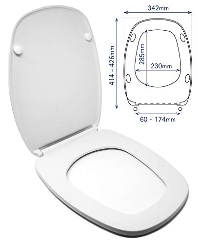 Tapa WC Compatible DIANA GALA - Bisagra Ajustable - Fácil Instalación y Limpieza - Asiento Inodoro Muy Resistente - Blanco - 42 x 34 x 4,5 cm