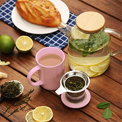Taza con Filtro para Infusiones y Te - De Ceramica - Rosa - XL 400ml Grande - Con Tapa y Asa
