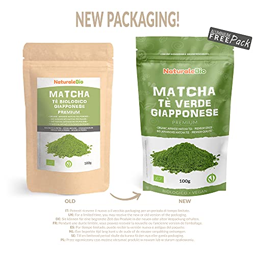 Té Verde Matcha Orgánico Japonés En Polvo - Calidad Premium - 100g. Té Matcha Biológico Japonés. Té Bio Grado Premium. Matcha Ecológico Cultivado En Japón, Uji, Kyoto. Ideal Para Beber, Cocina, Latte