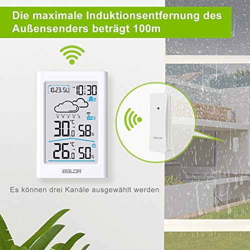 TEKFUN Estación meteorológica inalámbrica con sensor exterior, termómetro digital, higrómetro interior y exterior, termómetro de habitación, hidrómetro, humedad con previsión meteorológica