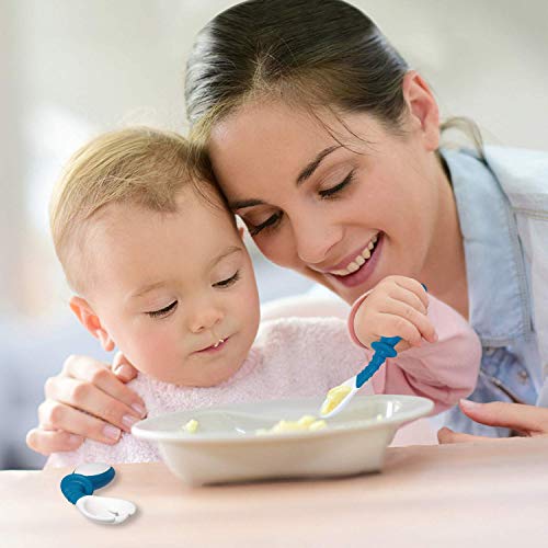 Termichy cubiertos cubiertos para bebés juego de cubiertos de cuchara y tenedor flexibles 6 meses + vajilla de aprendizaje de formación de autoalimentación con estuche de viaje (azul)