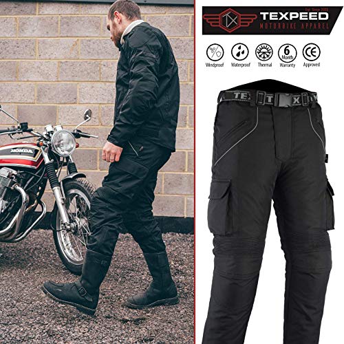 Texpeed Pantalones de motorista con protector - Impermeables - Negro - Todas las tallas - W36 L34