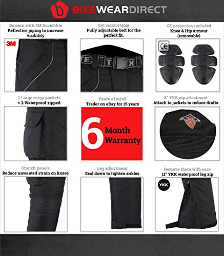 Texpeed Pantalones de motorista con protector - Impermeables - Negro - Todas las tallas - W36 L34