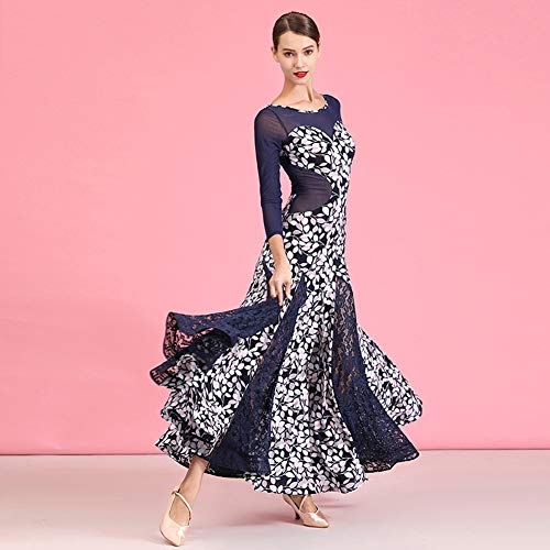 TFF Moderna De La Danza Moderna del Cristal Azul Marino, Vestido De Flamenco For Las Mujeres Longitud, Falda De Practicación De Vals (Color : Azul, Size : XXL)