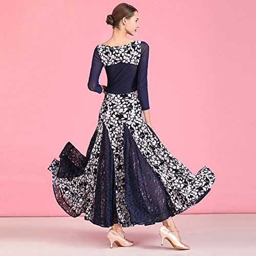 TFF Moderna De La Danza Moderna del Cristal Azul Marino, Vestido De Flamenco For Las Mujeres Longitud, Falda De Practicación De Vals (Color : Azul, Size : XXL)
