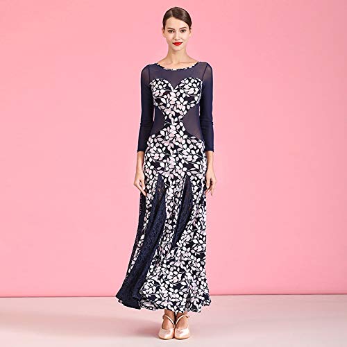 TFF Moderna De La Danza Moderna del Cristal Azul Marino, Vestido De Flamenco For Las Mujeres Longitud, Falda De Practicación De Vals (Color : Azul, Size : XXL)
