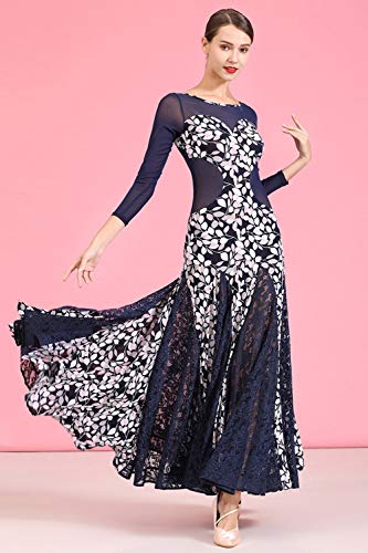 TFF Moderna De La Danza Moderna del Cristal Azul Marino, Vestido De Flamenco For Las Mujeres Longitud, Falda De Practicación De Vals (Color : Azul, Size : XXL)