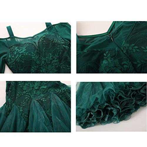 TFF Vestido De Rendimiento De Danza Verde De Malla De Encaje, Salón De Baile Falda De Columpio Largo Competencia Profesional Vestido De Vals Moderno (Color : Green, Size : XL)