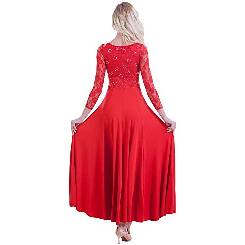 TFF Vestido de tela de encaje de seda de leche, moderno baile de manga larga vestido de baile de baile de vals traje de rendimiento (color: rojo, tamaño: XXXL)