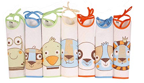 Ti TIN - Pack de 7 Baberos Impermeables para Bebés 73% Algodón - 27% Poliéster con Forro Vinilo | Lote de 7 Baberos con Cintas para Bebés de 6 a 18 Meses