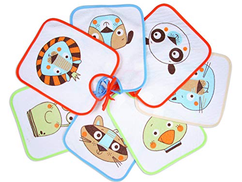 Ti TIN - Pack de 7 Baberos Impermeables para Bebés 73% Algodón - 27% Poliéster con Forro Vinilo | Lote de 7 Baberos con Cintas para Bebés de 6 a 18 Meses