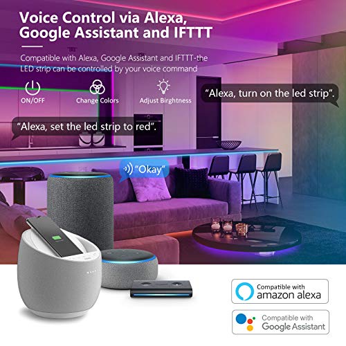 Tiras LED Alexa 20M RGB Música, Compatible con Alexa y Google Home HOVVIDA Luces de Tiras LED 5050 12V para Habitación, Controladas por APP, IR Control Remoto y Controlador, 16 Milliones de Colores