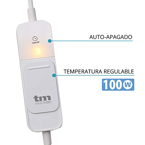 TM Electron TMHEP113 Almohadilla Eléctrica lavable tamaño XXL para Cuello y Espalda, 100W de pontencia con 3 niveles de temperatura y autoapagado, 90x60cm
