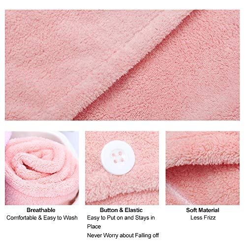Toallas para Secar el Pelo 3pcs, Toalla Turbante para el Pelo, Cabello Turbante de Secado rápido Coral Fleece con Botón del Abrigo, para en EUR Ducha, SPA, Maquillaje