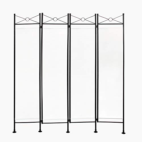 Todeco - Biombo, Divisor de Habitaciones - Panel: 100% Poliéster - Número de paneles: 4 - 180 x 160 cm, Blanco