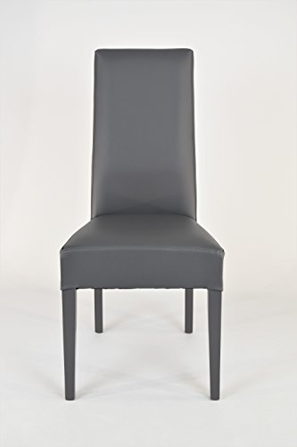 Tommychairs - Set 4 sillas Luisa para cocina, comedor, bar y restaurante, solida estructura en madera de haya y asiento tapizado en polipiel gris oscuro