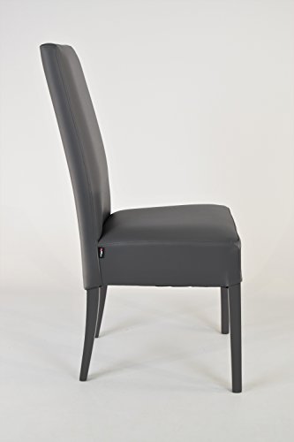 Tommychairs - Set 4 sillas Luisa para cocina, comedor, bar y restaurante, solida estructura en madera de haya y asiento tapizado en polipiel gris oscuro
