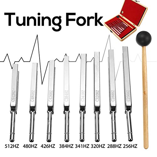 TOOGOO 8 Unids 256-512HZ Set de DiapasóN de Acero Salud FíSica VibracióN DiagnóStico MéDico + Terapia de VibracióN de Mazo Herramientas MéDicas