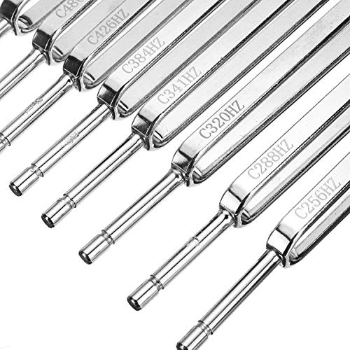 TOOGOO 8 Unids 256-512HZ Set de DiapasóN de Acero Salud FíSica VibracióN DiagnóStico MéDico + Terapia de VibracióN de Mazo Herramientas MéDicas
