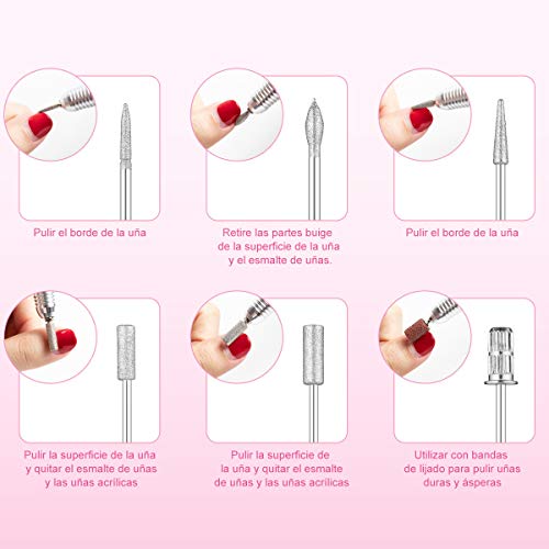 Torno para Uñas Profesional Eléctrica Taladro Máquina 30000 RPM manicura y pedicura portátil con 100 bandas de lijado Rosado