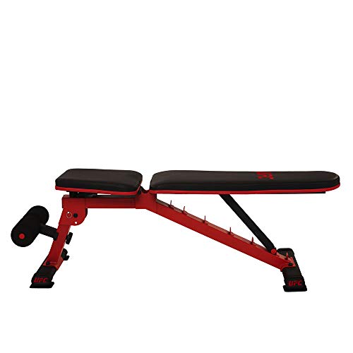 UFC Banco de pesas Folding FID con soporte para piernas. Soporta hasta 363 kg. Asiento y respaldo ajustables. Se puede utilizar como banco plano, banco inclinado, banco negativo y banco abdominal.