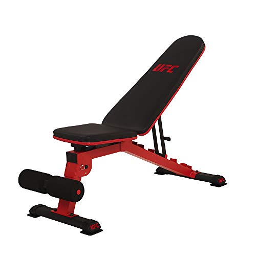 UFC Banco de pesas Folding FID con soporte para piernas. Soporta hasta 363 kg. Asiento y respaldo ajustables. Se puede utilizar como banco plano, banco inclinado, banco negativo y banco abdominal.