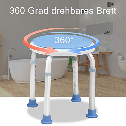 UISEBRT Taburete de ducha Taburete de baño ajustable en altura 360 ° giratorio 136 kg